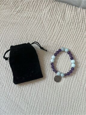 Purple and Light Blue Beaded Bracelet with Pisces Charm